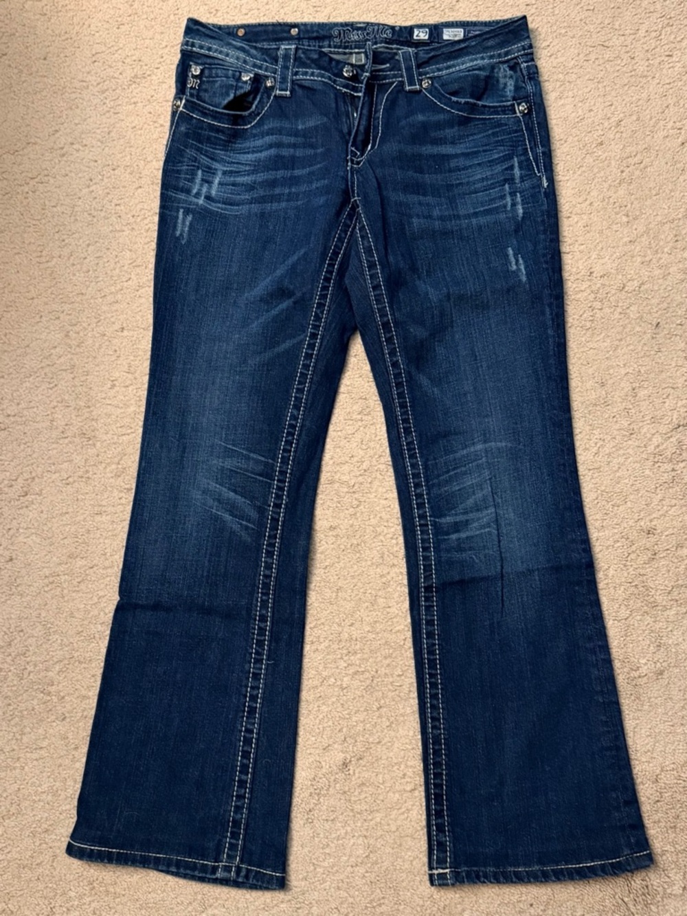 Miss Me Dark Blue Boot Cut Jeans with Embroidered Pocket - Picture 3 of 7